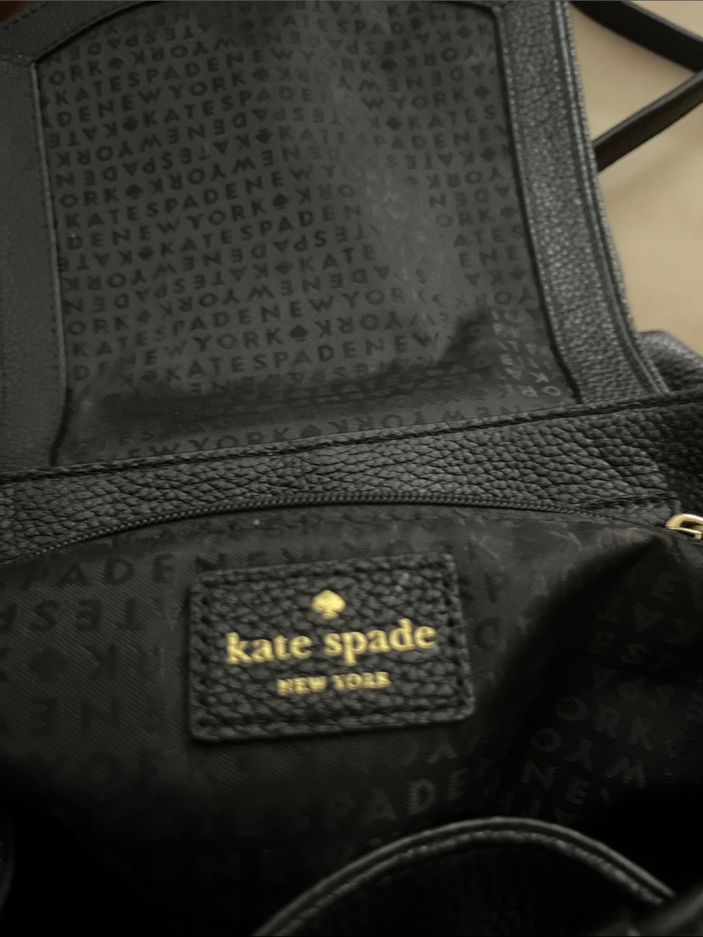 KATE SPADE Black Pebbled Leather Drawstring Backpack - Picture 2 of 5